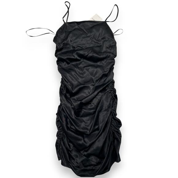NWT Forever 21 Elegant Black Ruched Midi Dress with Adjustable Strap Size Medium - Picture 1 of 8
